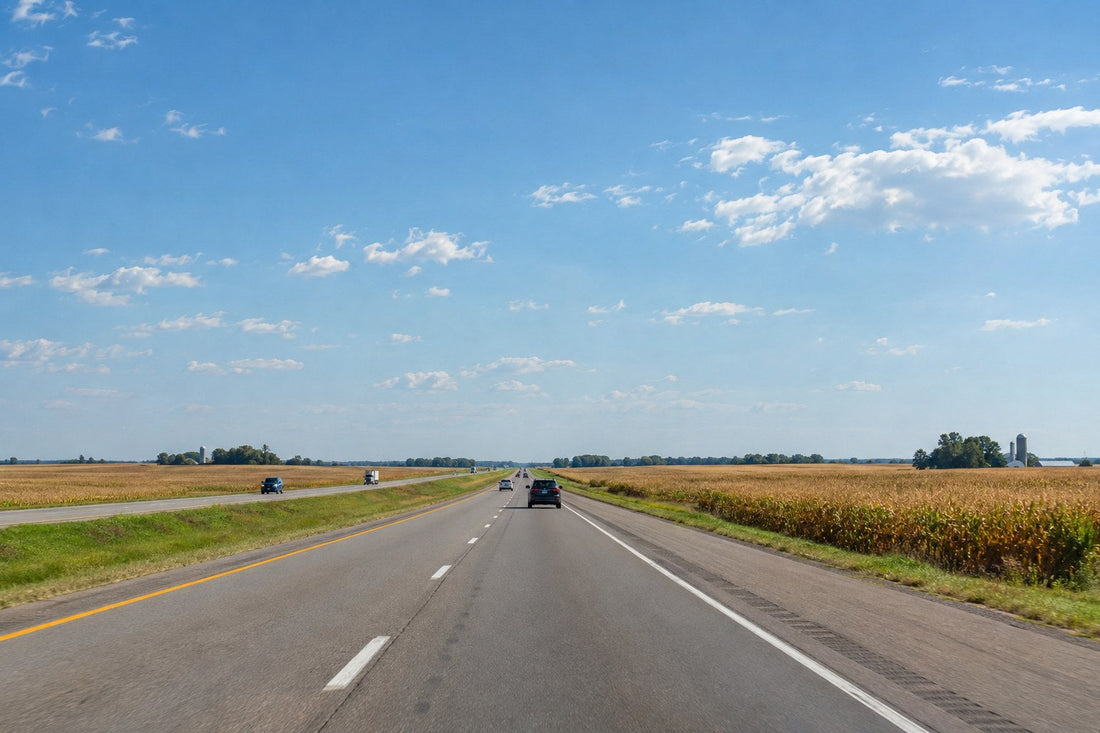 Indiana interstate through golden cornfields - Indiana Left Lane Law