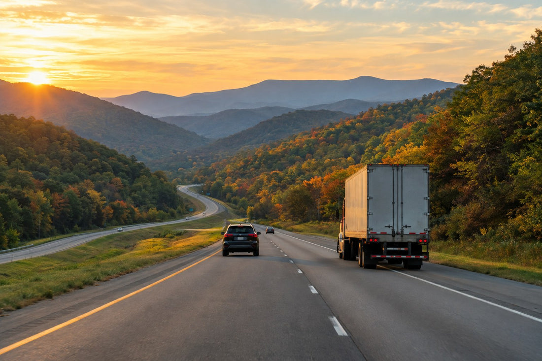 Virginia interstate through the Blue Ridge foothills at golden hour - Virginia Left Lane Law