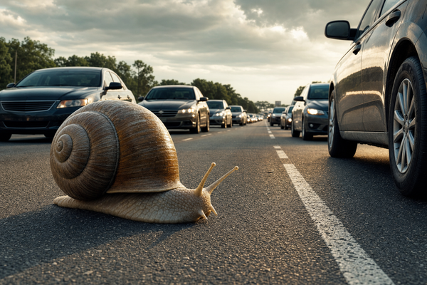Giant snail in the left lane causing a traffic jam — The Science of the Snail