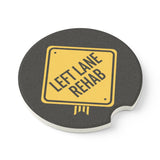 Left Lane Rehab Car Coaster | Yellow Diamond Road Sign
