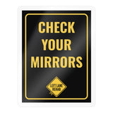 Check Your Mirrors car window decal, 3 x 4 inch